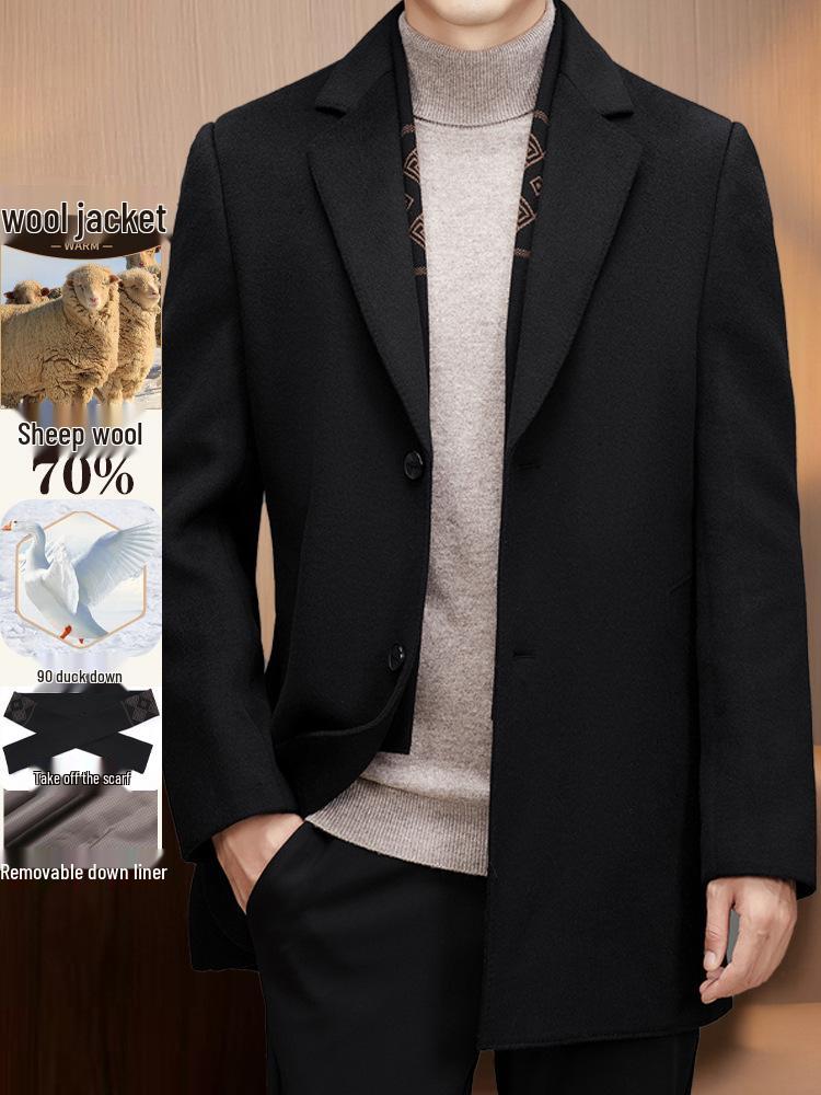 Men's Mid-Length Woolen Coat - Autumn/Winter Suit Collar Business Casual