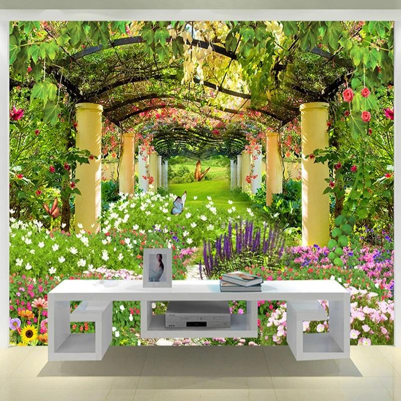 Pastoral Fototapet Trädgårdsblomma 3d Väggmålning Restaurang Kafé Vardagsrum Bakgrund Väggmålning Tapeter