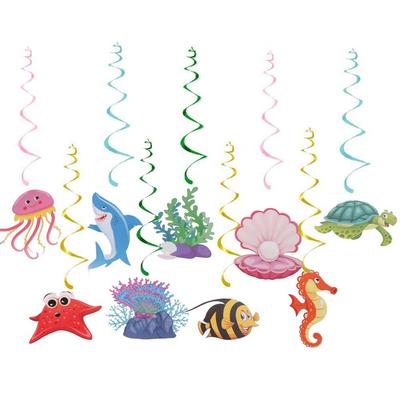 Colorful Ocean Animals Hanging Flag Fish Waterproof Hawaiian Spiral Ornaments Paper Festival Summer Theme Pendant