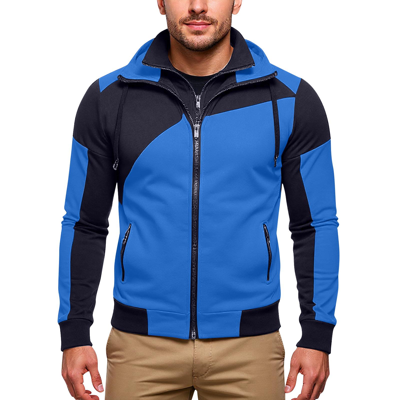 

Мужская куртка с вставками, кардиган с капюшоном на молнии в два слоя XXXL синий