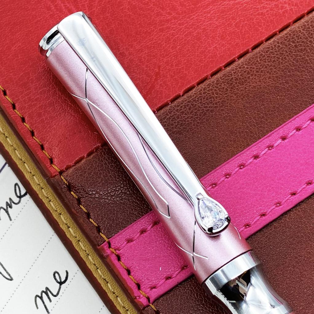 LACHIEVA LUX Popular Luxury Writing Instruments Stationery Gift Set with Swiss Crystal Premium Metal Ballpoint Pen One Black and One Pink Clip,