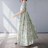 Women's Simple and Fashionable Long Skirt, Short Sleeved Round Neck Printed Dress
