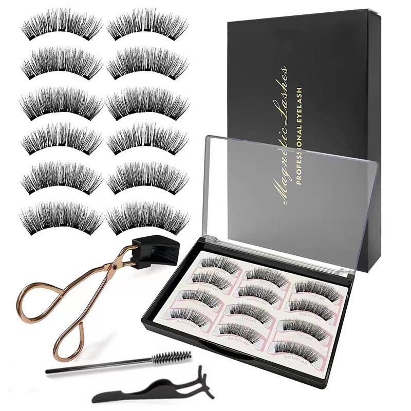 Magnetic Eyelashes Set: 3 Pairs, 12-Piece, 5 Magnets, No Glue Needed, European and American Styles
