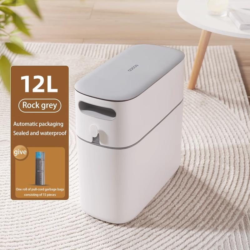 Ecoco Auto Packing Trash Can with Lid, Large Paper Bin for Kitchen Bathroom Home, Narrow Space Waste Container
