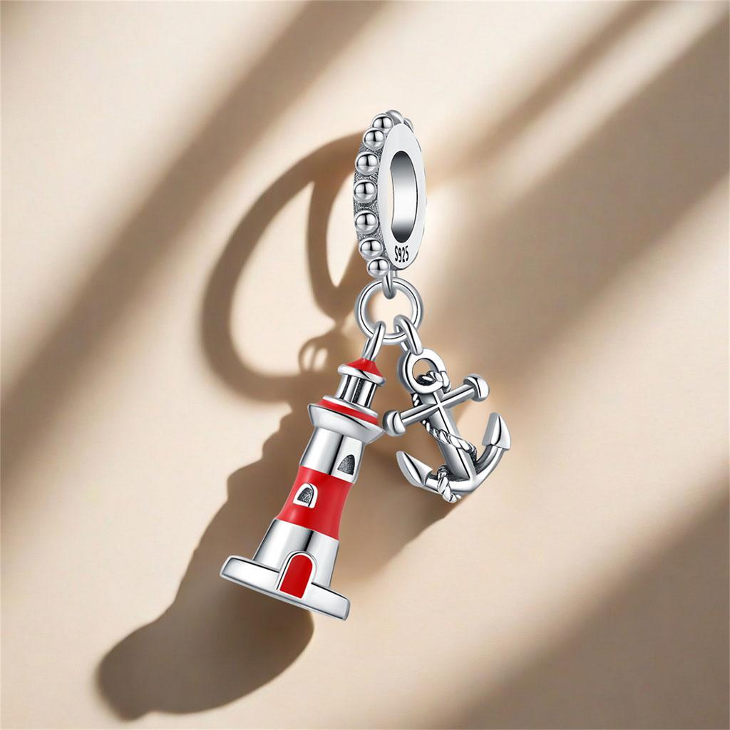 Copper Watchtower Ship Anchor Pendants Bracelet Charms Fit Bangle For Women Jewelry Party Beads Diy Gifts Accessory