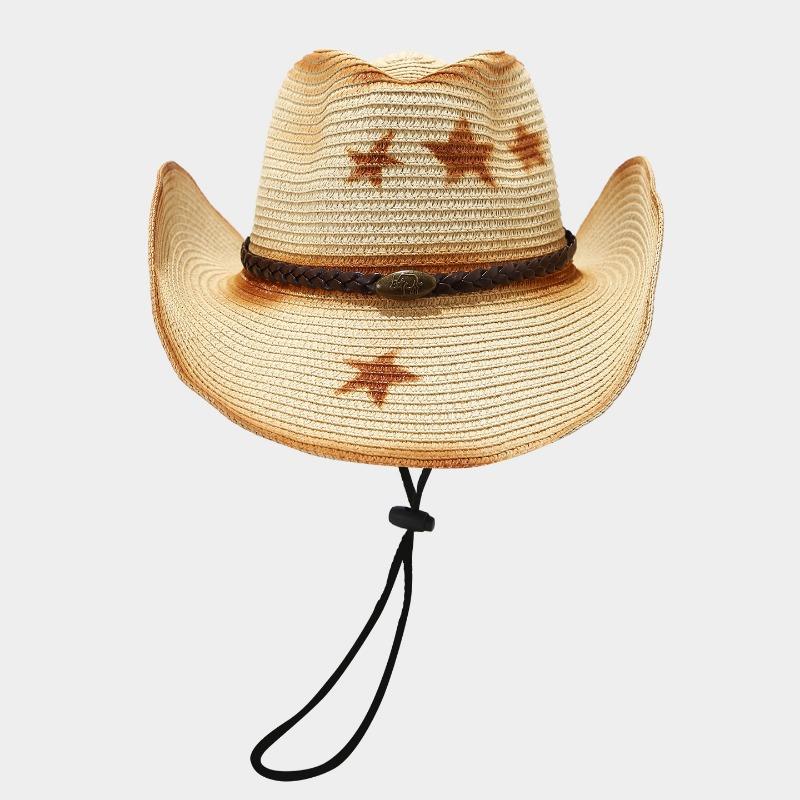 Western Cowboy Straw Hat Ethnic Style Outdoor Sun Protection Pentagram Panama Hat