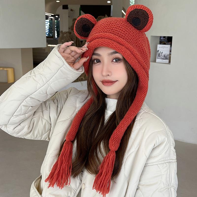 Frog Knitted Wool Hat Women Winter Cute Ear Bag Head Cover Cuckold Ear Protection Warm Ear Cup Autumn and Winter Students