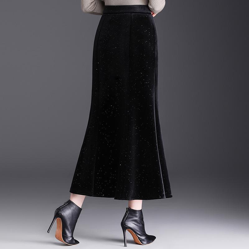 Sequined Velvet Fishtail Midi Skirt - 2026 Spring Fashion