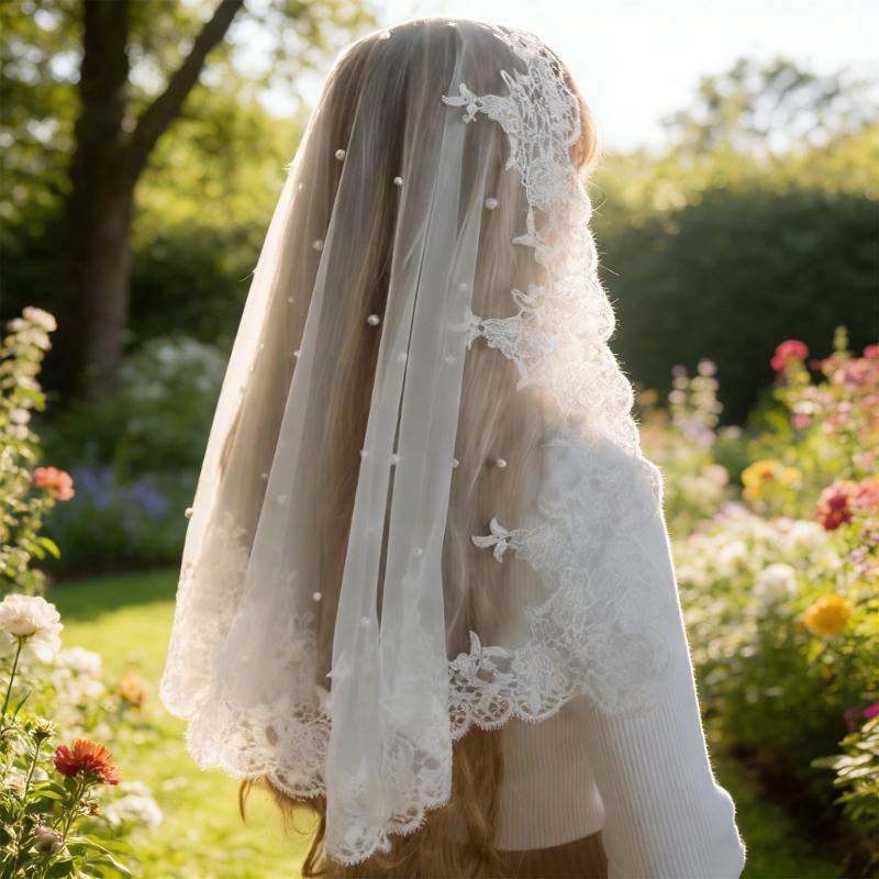 Elegant Russian Bridal Veil Scarf with Cultural Design for Themed Parties Festival Event Polyester Fabric Headcover