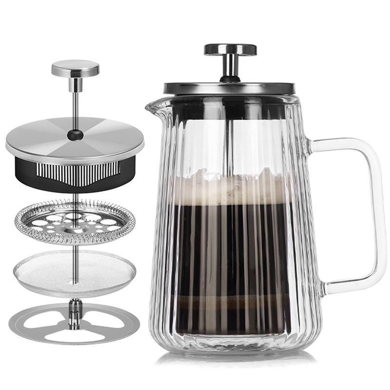 350/650/1000ML Hitzebeständiger Glas-French-Press-Kanne mit Doppelschicht-Filter für Handgebrühten Kaffee Milchschaum Kaltaufguss Zuhause