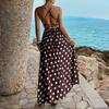 Womens Brown White Polka Dot Spaghetti Strap Maxi Dress