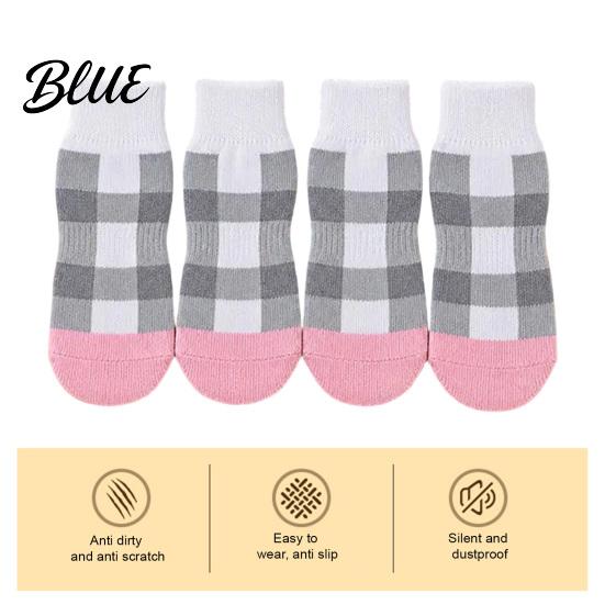 Durable Cotton Socks for Dogs 4Pcs Plaid Dog Socks Anti-Slip Pet Paw Covers with Adjustable Pattern Straps Breathable Ribbed Protectors Indoor