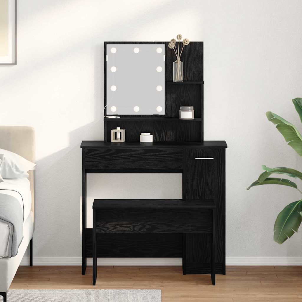 LED Vanity Table Set 2 pcs Black Oak Effect Particleboard