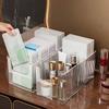 Boîte de rangement transparente de grande capacité à quatre compartiments, Organisateur cosmétique transparent pour coiffeuse avec 3 séparateurs amovibles