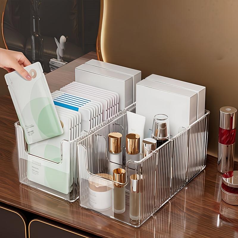 Boîte de rangement transparente de grande capacité à quatre compartiments, Organisateur cosmétique transparent pour coiffeuse avec 3 séparateurs amovibles