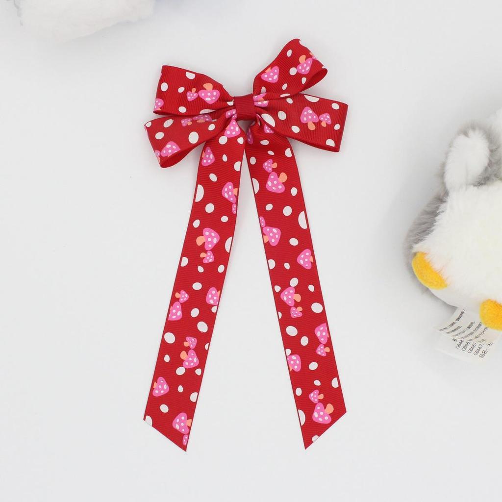Printed Ribbed Band Long Ribbon Bow Hair Clip - Hot Selling Hair Accessory