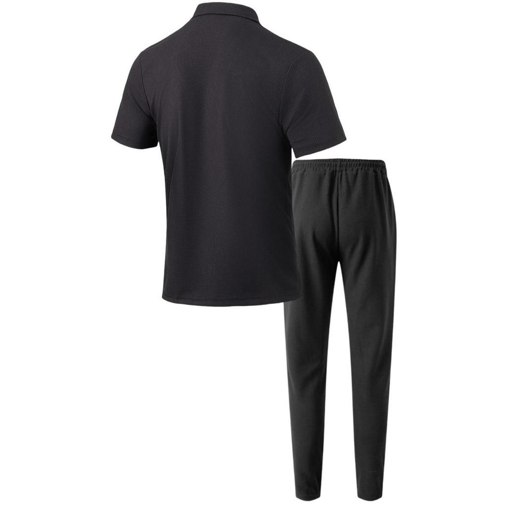 Men's Solid Color Button Pocket Short Sleeve Shirt and Long Pants Two-Piece Set - Summer 2025 Collection