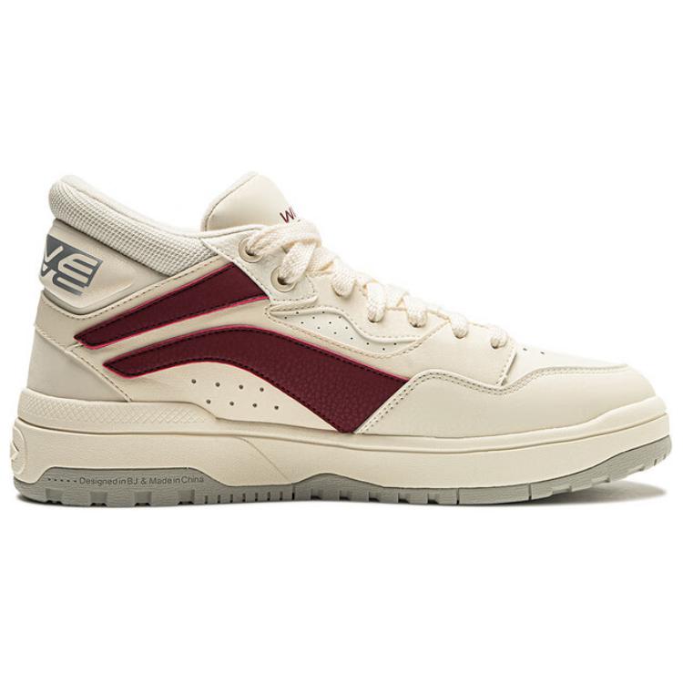 Li Ning Wave MID FLEECE Thermal Slip Resistant Mid Top Skateboard Shoes Men's Beige Red AGCU159-1