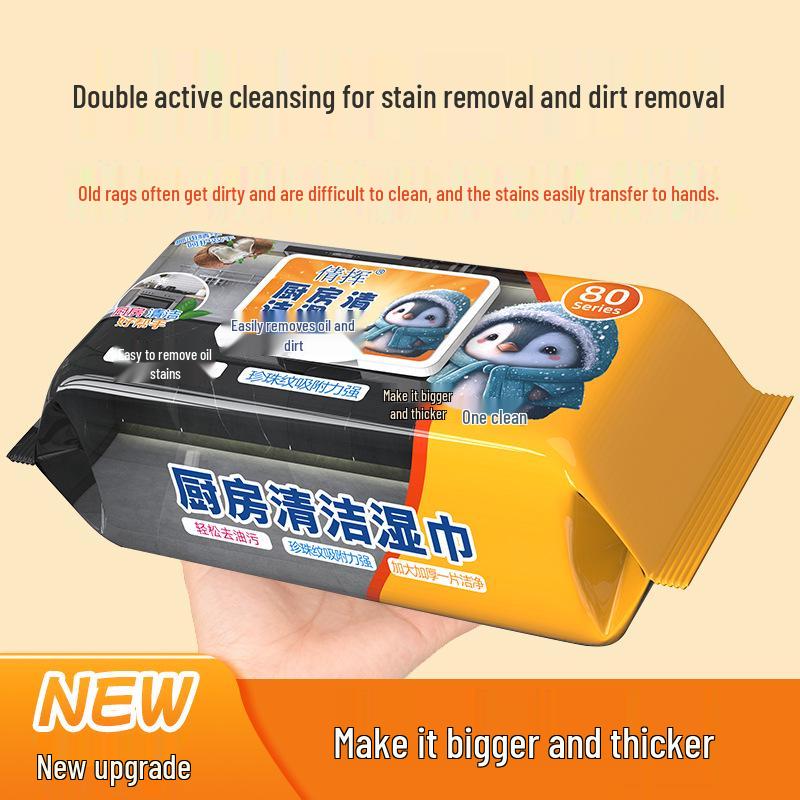 Penguin XL Kitchen Wet Wipes for Oil & Stain Removal - Thickened Household Cleaning Towels