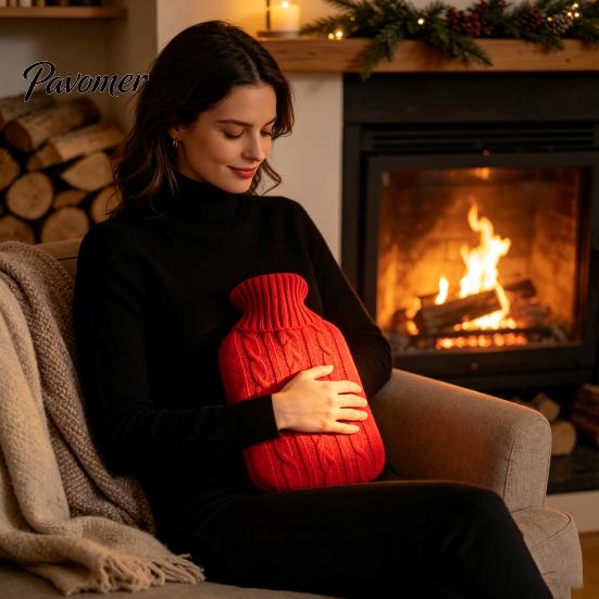Leak Proof Hot Water Bottle 2000ML with Knit Cover, Leakproof Rubber Bag Large Capacity for Pain Relief, Winter Warm Neck, Shoulder Back Reusable