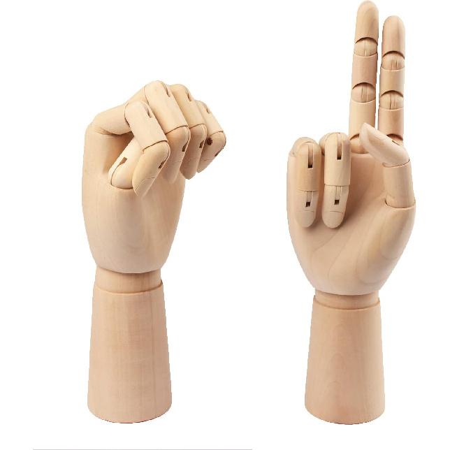 Wooden Hand Model, 2 PCS, 12 Inches Left and Right Hand Art Mannequin Figure with for Hand Jewelry Display, Decoration, Sketching, by GNIEMCKIN.