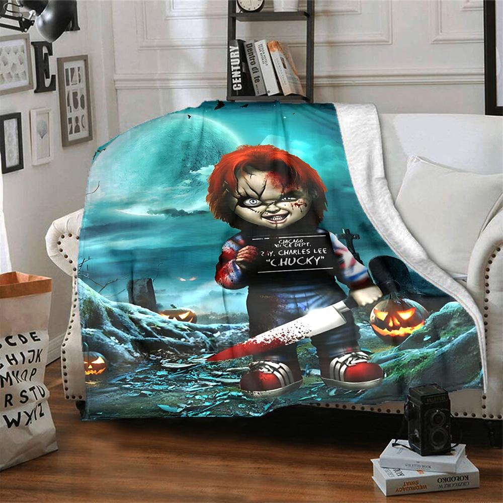 Chucky's Creepy Knife Play Flannel Blanket, Soft Polyester, Modern Design, All-Season for Camping, Travel, Gifts for holidays or birthdays