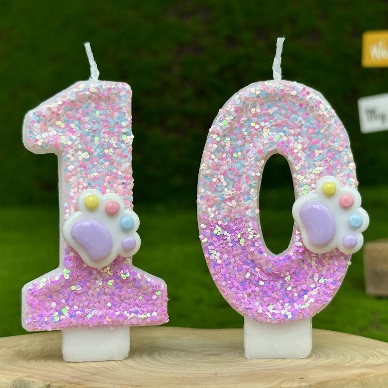 Erste Zahl Geburtstagskerze 3D Design Niedliche Pfote Kuchenkerzen Kuchenaufsatz Dekoration für Geburtstag Hochzeit Partybedarf Babyparty