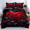 2/3pcs Romantic Love Red Rose Floral Duvet Cover Set (1*Duvet Cover + 1/2*Pillowcases, Without Core), Machine Washable - Perfect