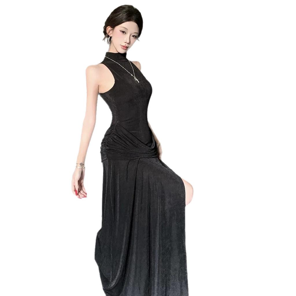 Sexy Sleeveless Vest Dress Women's High Sense Slim Fit High Split Long Dress Evening Dress Temperament Socialite Royal Sister Dress