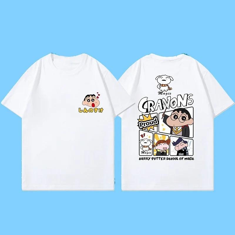 Miniso New Summer Cotton Cartoon Crayon Shin-chan Print T-Shirt Unisex Street Style Summer Fashion Casual Crew Neck Cotton Top