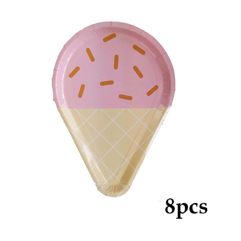 Ice Cream Birthday Party Decoration Kids Toy Baby Shower Disposable Tableware Paper Plates Cups Balloons Flag Party Supplies