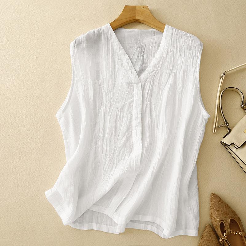 

Летняя хлопковая льняная плиссированная тонкая верхняя одежда без рукавов жилет для женщин жилеты и жилеты женские L белый