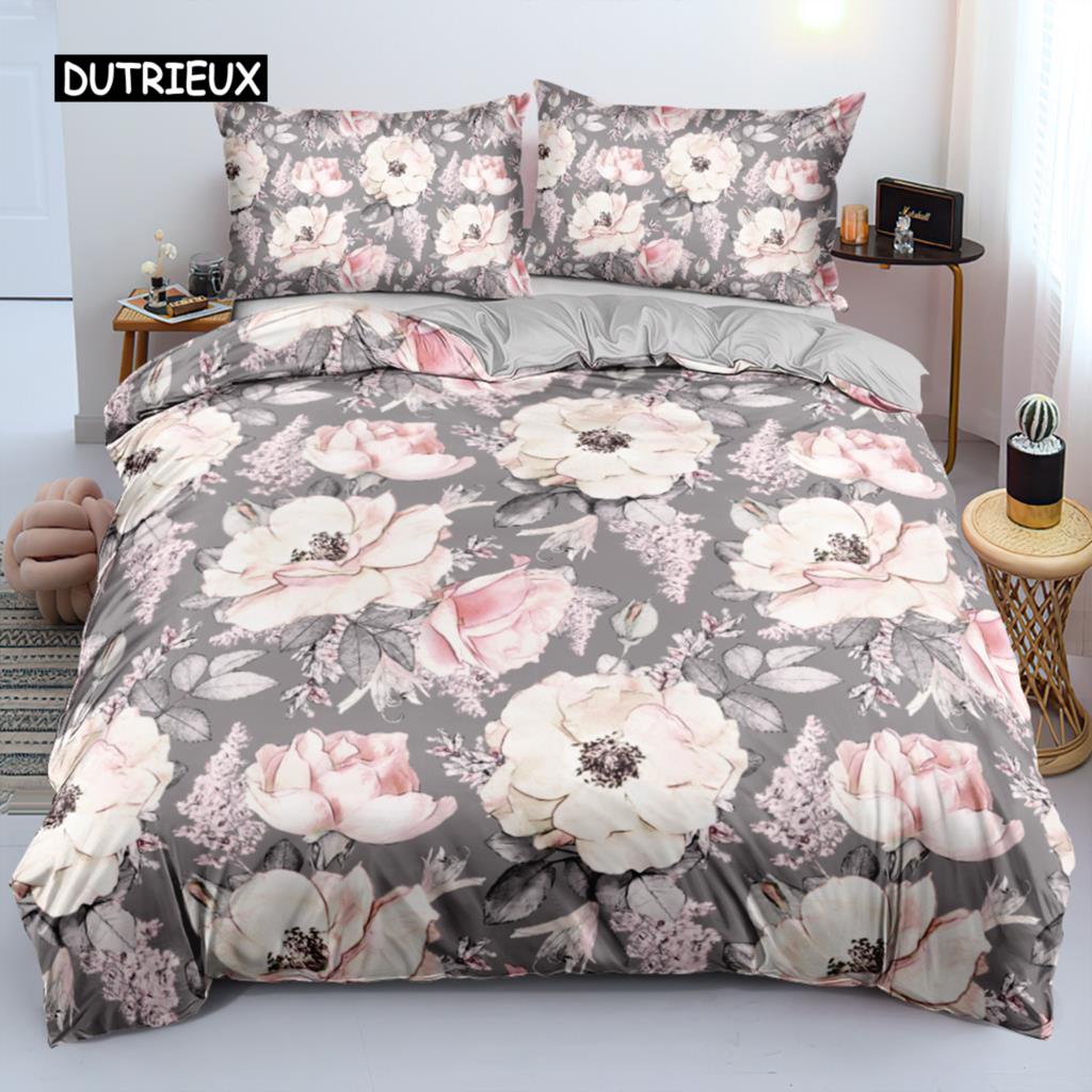 3D design Květiny Soupravy povlaků na přikrývky Ložní prádlo Souprava na přikrývku/přikrývku Povlaky na polštáře 220x240 Velikost Černá Bytový textil