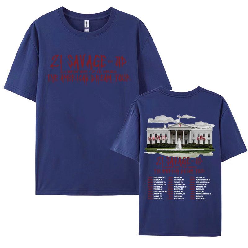 Rapper 21 Savage  The American Dream Tour 2024 Concert Tshirts Men Women Hip Hop Vintage Oversized T Shirt Harajuku Streetwear