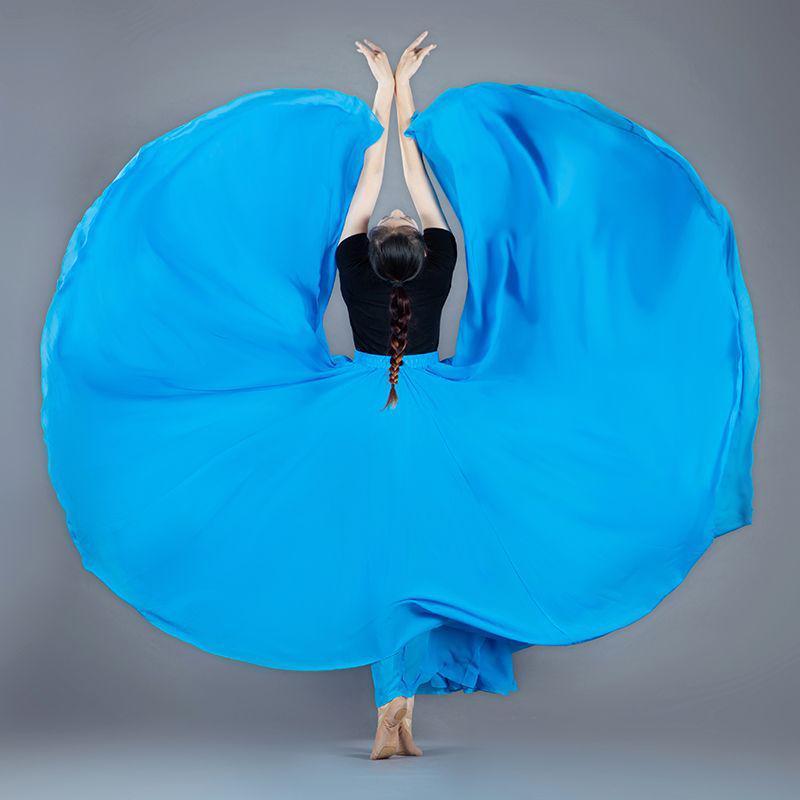 720° Chiffon Swing Skirt: High Waist, Ethnic Dance Red, Slimming Design