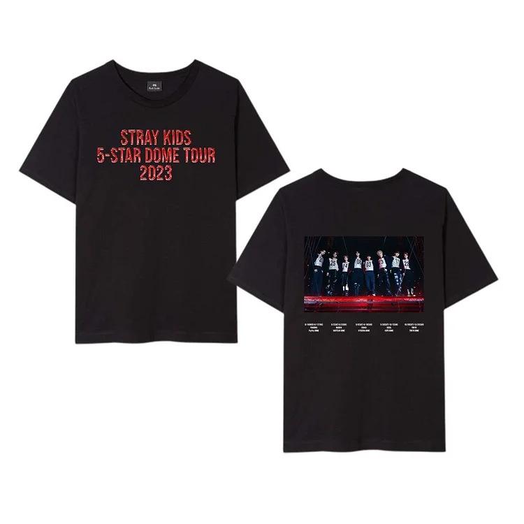 Support Combination Stray Kids Around Harajuku Print Fashion Men S And Women S T-Shirts Tops Short Sleeves S