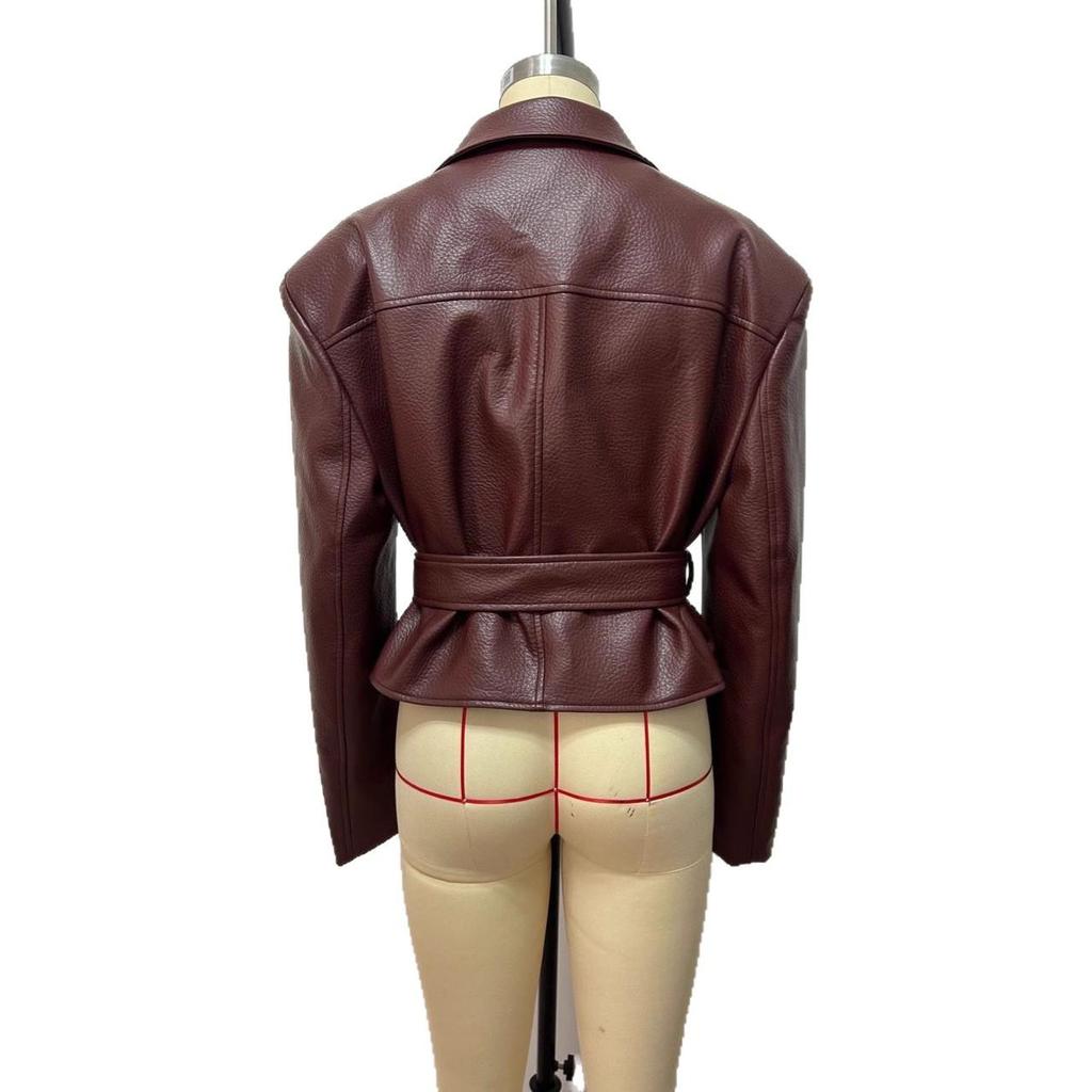 Høst/Vinter Dames Trendy Snøret Skinn Motorsykkeljakke