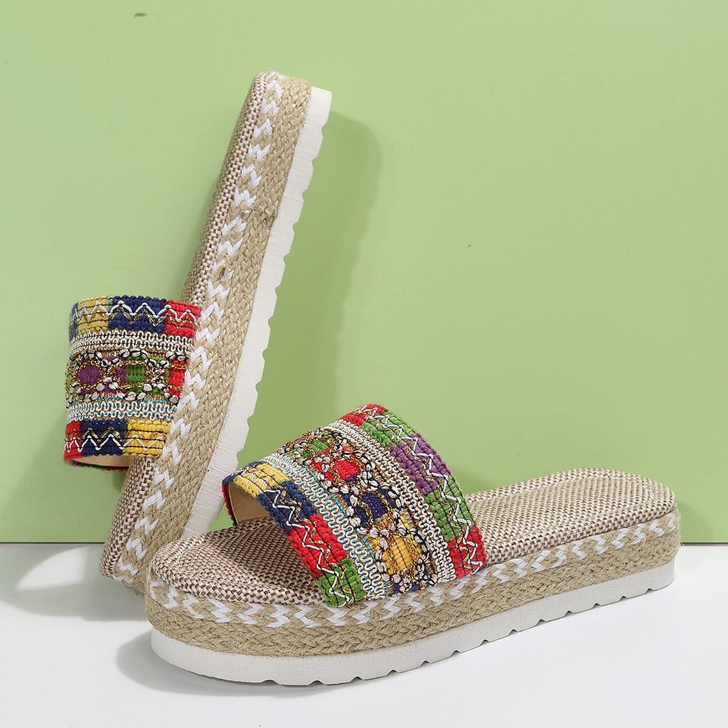 Ladies' Wedge Heel Sandals, Thick-soled Shoes Made of Woven Hemp Rope, and Comfortable Sponge Slippers