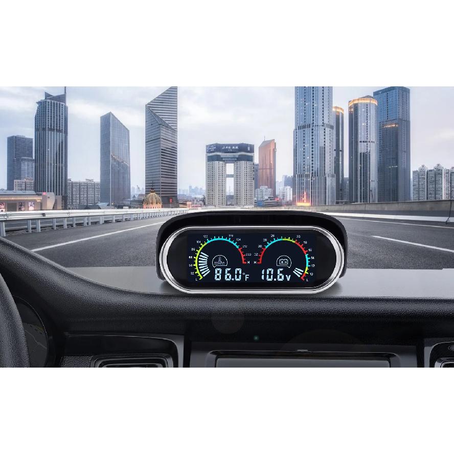 2 in 1 Car Gauge Water Temperature Voltage Volt Gauge Meter for 12V 24V Universal Truck Car LED Fahrenheit Degree Auto Gauge