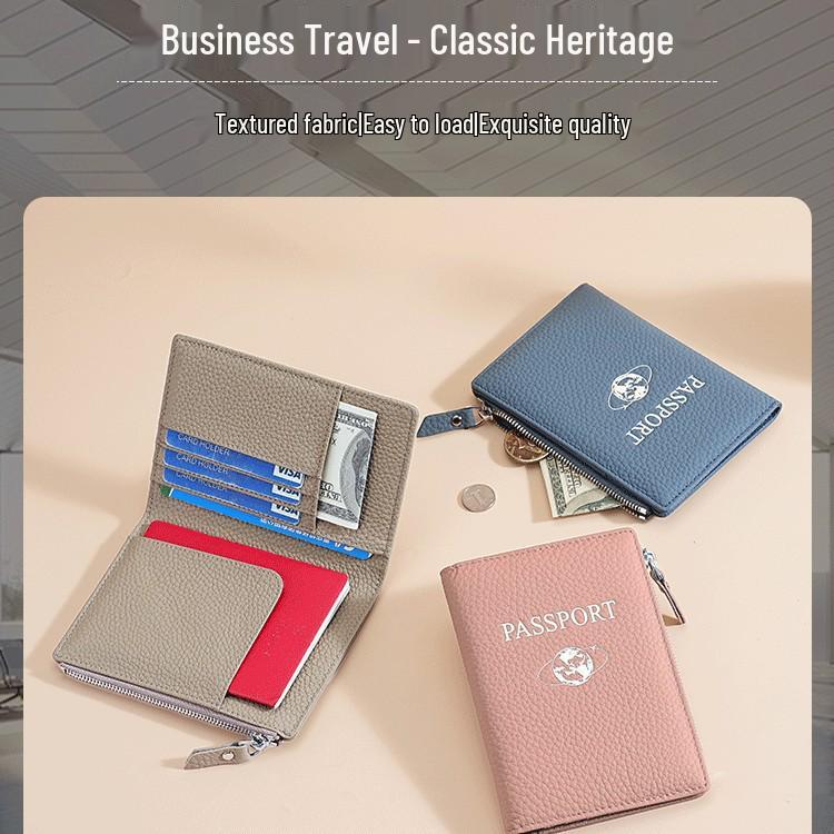 Lychee Pattern RFID Genuine Leather Passport and Travel Document Holder