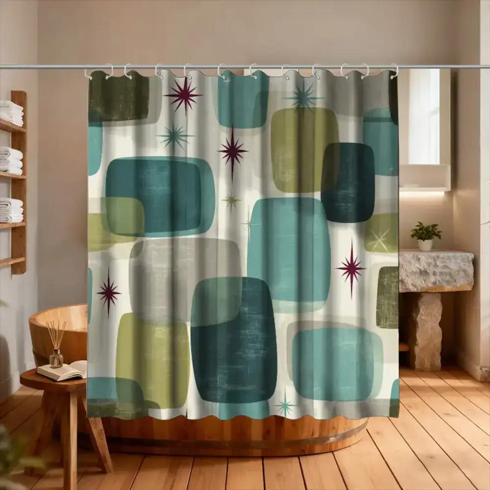 

1 Vintage Party Mosaic Art Bathroom Curtain | Polyester Sateen, 70.87*70.87Inch, Unlined, Includes 12 Hooks, Machine Washable W60H190(CM)-1 Pcs