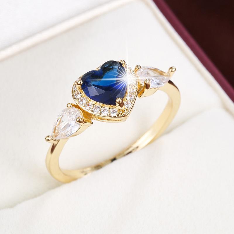 Süßer Romantischer Herzförmiger Zirkonia-Inlay-Damenring - Schmuck aus reinem Kupfer