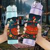 1PC Folk Art Colorful Mask Square 750ml Color Plastic Sports Water Bottle Leakproof Flip Straw Lid Suitable for Sports Office Home Use