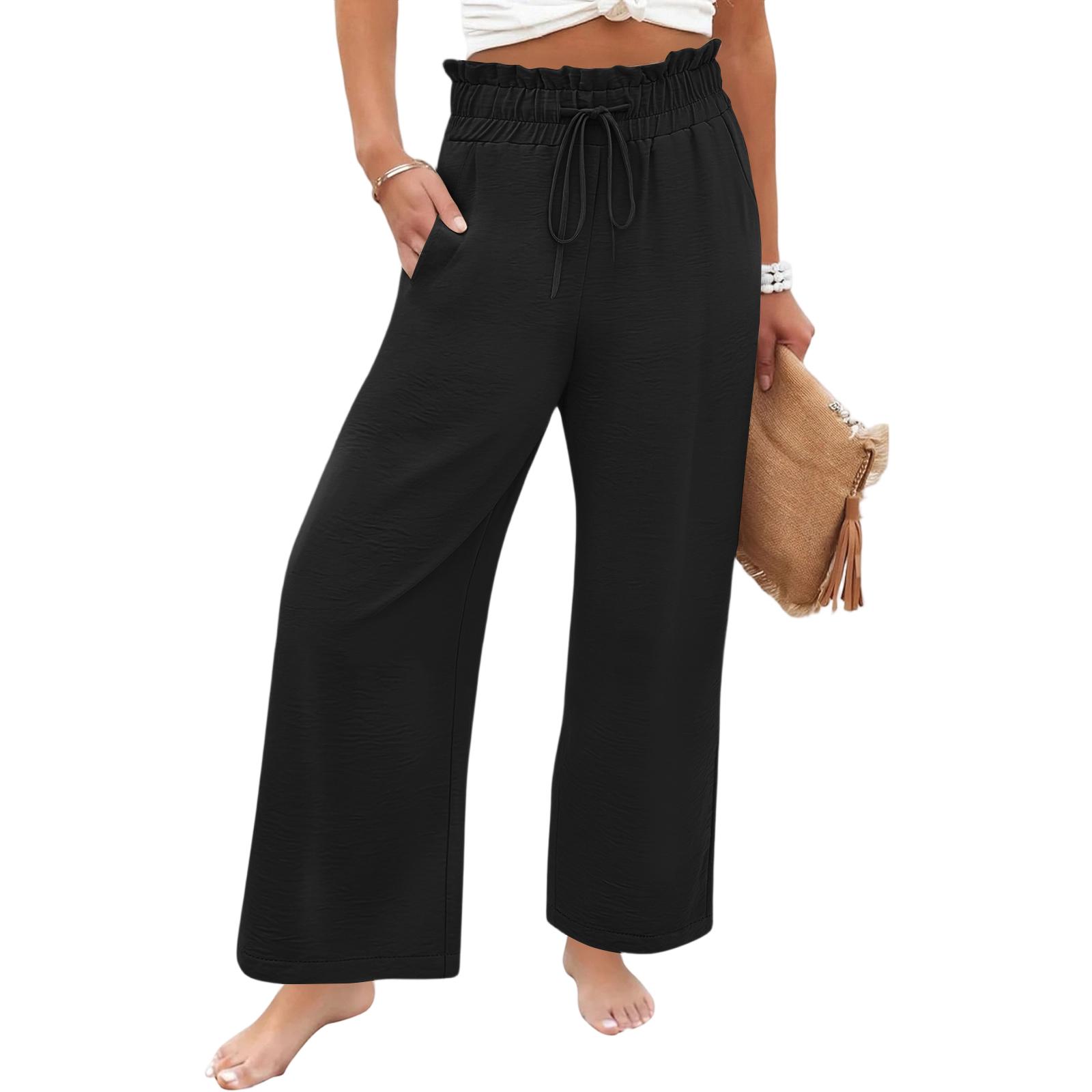 Women s Loose Drawstring Pants Straight Leg Wide Leg Casual Pants L