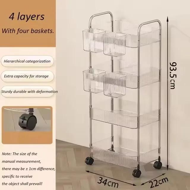 2/3/4 Tiers Mobile Shelf with Wheel Multi-Layers Storage Rack Home Trolley for Snacks Cosmetic Sundries Organizer Rolling Cart