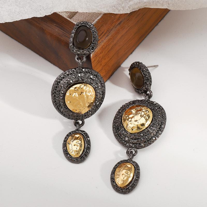 Bejewelled Earring For Women Bohemia Vintage Round Pendant Earrings Elegant Accessories Banquet Party Jewelry Gift