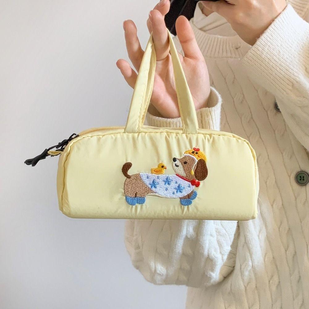 Embroidered Dog Cartoon Pencil Case Print Desktop Storage Korean Style Pen Bag Large Capacity Stationery Storage