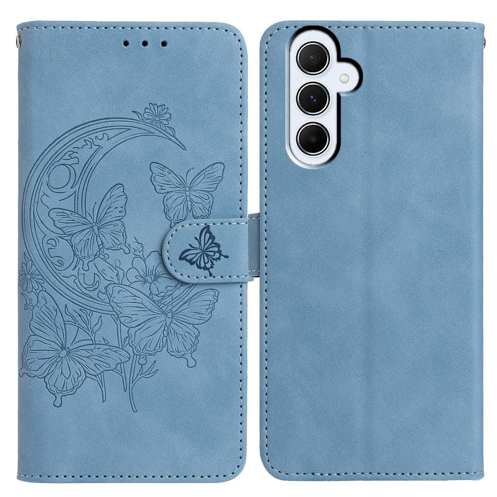 For Samsung Galaxy A55 5G Case Butterfly Flower Imprinted PU Leather Wallet Stand Phone Cover