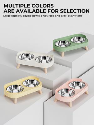 A Colorful Dopamine Pet Double Bowl Fashion Feeding Large Capacity Stainless Steel Dog Bowl Drinking Water Neck Cat Double Bowl