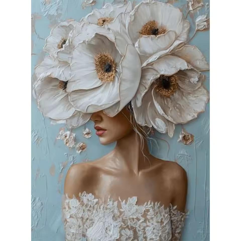 Kwiaty Głowa Sztuka Portret Kobiety Obraz na Płótnie Nowoczesna Sztuka Ścienna Portret Kobiety Plakaty i Druki Salon Dekoracja Domu